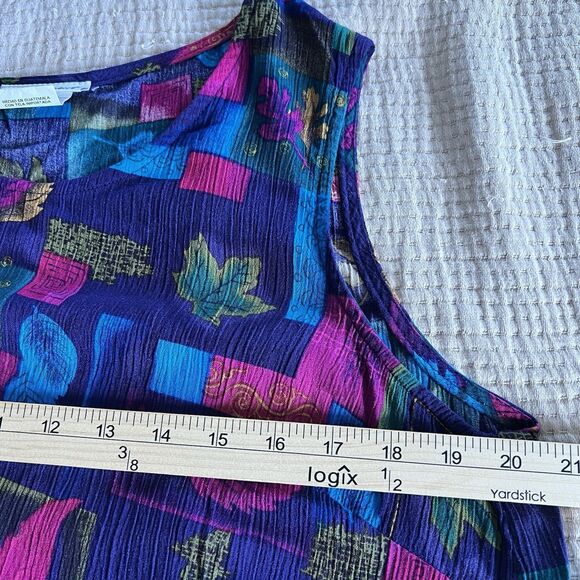 VTG Drapers & Damons Maxi Dress Women Sz 14 Leaves Purple Sleeveless Lightweight - Picture 14 of 14